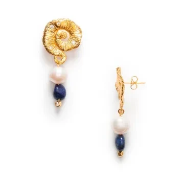 ANNI LU Øreringe til Dame udført i Messing i en flot Blå, Guld, Hvid farve