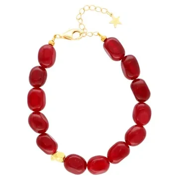 Nuni Copenhagen Armbånd til Dame udført i Rustfrit stål i en flot Guld, Rød farve