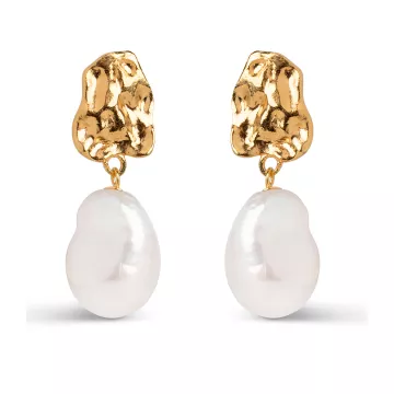 Enamel Øreringe til Dame udført i 925 Sterling Sølv i en flot Guld, Hvid farve
