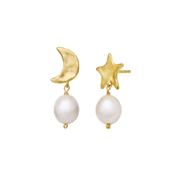 Maanesten Øreringe til Dame udført i 925 Sterling Sølv, Guld i en flot Guld farve