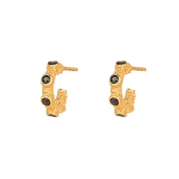 House of Vincent Øreringe til Dame udført i 925 Sterling Sølv i en flot Sort, Guld farve