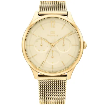 Tommy Hilfiger Layla 1782458 ur til Dame med Guld urskive p&aring; 38 mm i diameter og Meshl&aelig;nke urrem i Gold