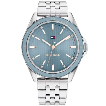 Tommy Hilfiger Emma 1782481 ur til Dame med Bl&aring; urskive p&aring; 38 mm i diameter og L&aelig;nke urrem i Steel