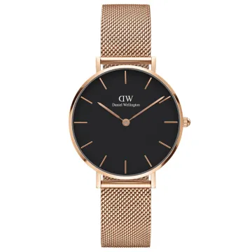 Daniel Wellington Classic Petite 32 Melrose Black DW00100161 ur til Dame med Sort urskive p&aring; 32 mm i diameter og Meshl&aelig;nke urrem i Rose Gold