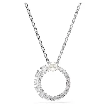 Swarovski Halskæde til Dame udført i Perle, Rustfrit stål, Sten i en flot Sølv, Hvid farve