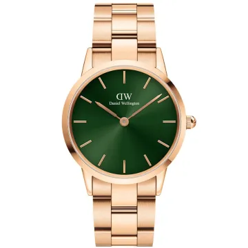 Daniel Wellington Iconic Link 36 DW00100419 ur til Dame med Gr&oslash;n urskive p&aring; 36 mm i diameter og L&aelig;nke urrem i Rose Gold