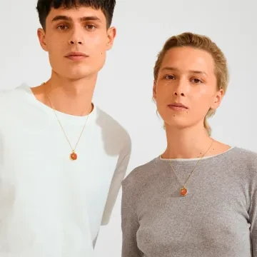 Pilgrim Halskæde til Herre, Dame udført i Messing i en flot Guld, Orange farve