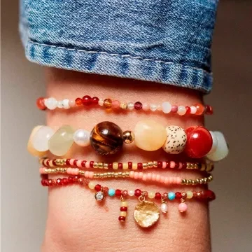 ANNI LU Armbånd til Dame udført i Messing, Perle i en flot Rød farve