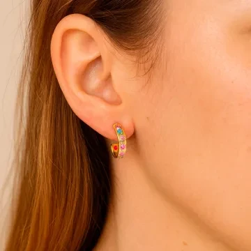 Susanne Friis Bjørner Øreringe til Dame udført i 925 Sterling Sølv i en flot Guld, Multi farve