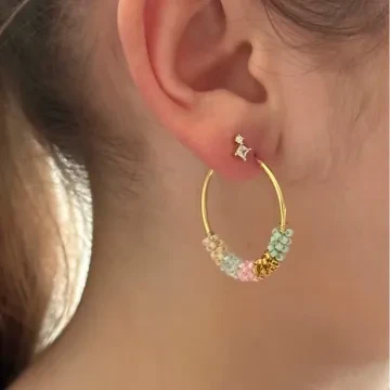 Nuni Copenhagen Øreringe til Dame udført i 925 Sterling Sølv, Glas, Guld i en flot Multi farve