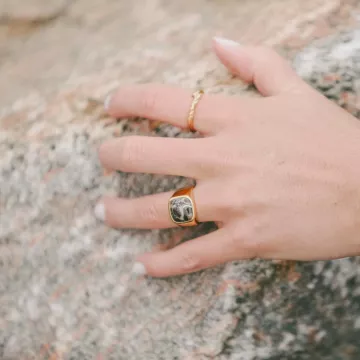 IX Studios Ring til Herre, Dame udført i 925 Sterling Sølv i en flot Brun, Guld farve