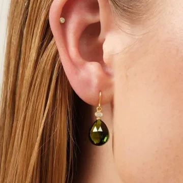 Julie Sandlau Øreringe til Dame udført i 925 Sterling Sølv, Guld i en flot Grøn farve