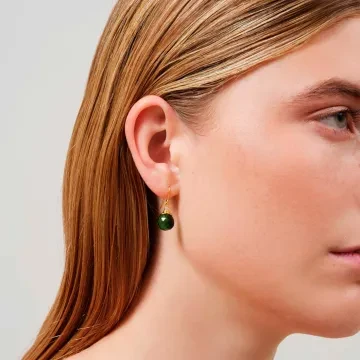 Julie Sandlau Øreringe til Dame udført i 925 Sterling Sølv i en flot Guld, Grøn farve