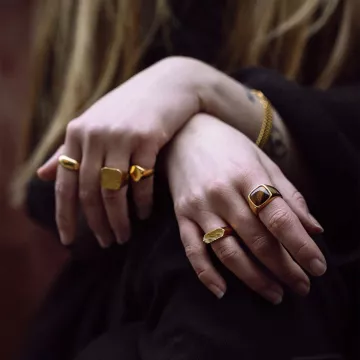 IX Studios Ring til Herre, Dame udført i 925 Sterling Sølv i en flot Brun, Guld farve