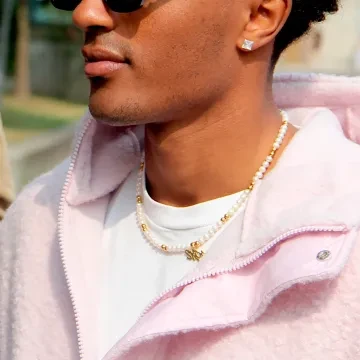 SKØR Halskæde til Herre, Dame udført i Rustfrit stål i en flot Guld, Hvid farve