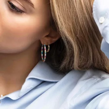 Sif Jakobs Øreringe til Dame udført i 925 Sterling Sølv i en flot Guld, Multi farve